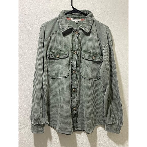 Briggs NWT Women's Relaxed Fit Button Long Sleeve Waffle Shirt Green - Picture 6 of 13